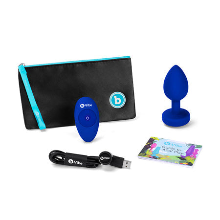 b-Vibe Vibrating Jewel Rechargeable Remote-Controlled Anal Plug with Gem Base Blue Sapphire L/XL-0